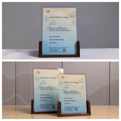 ওয়ালনট অ্যাক্রিলিক ফটো ফ্রেম কাস্টম লোগো সহ ইউ আকৃতির সলিড বেক