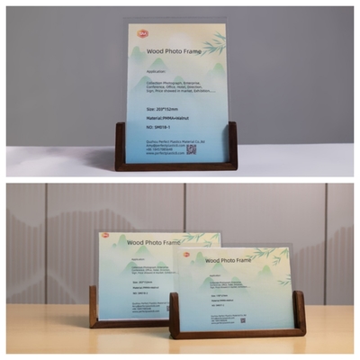 বিয়ের জন্য ব্রাউন কাঠের বেস সহ 4x6 ডাবল সাইড এক্রাইলিক ফটো ফ্রেম